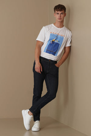 Carol Mens Darnk Navy Smart Slim Fit Jean Trousers